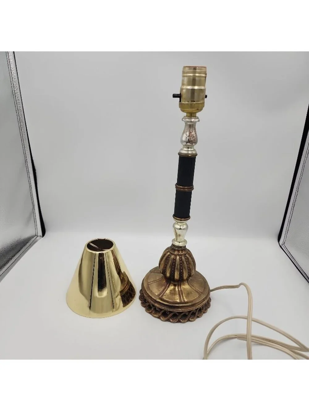 Vintage French MCM Brass Stick Desk Table Lamp
